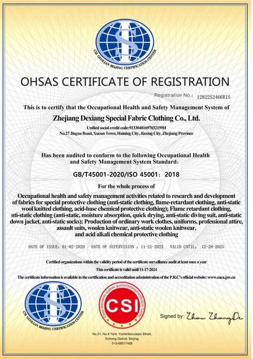 Occupational health certification